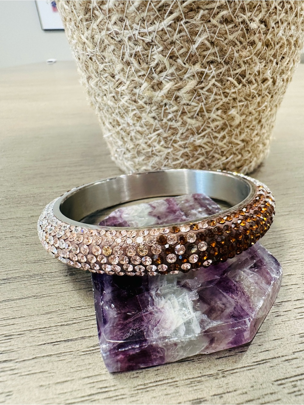 Crystal Pave Stainless Steel Bangle Bracelet in Rose Gold